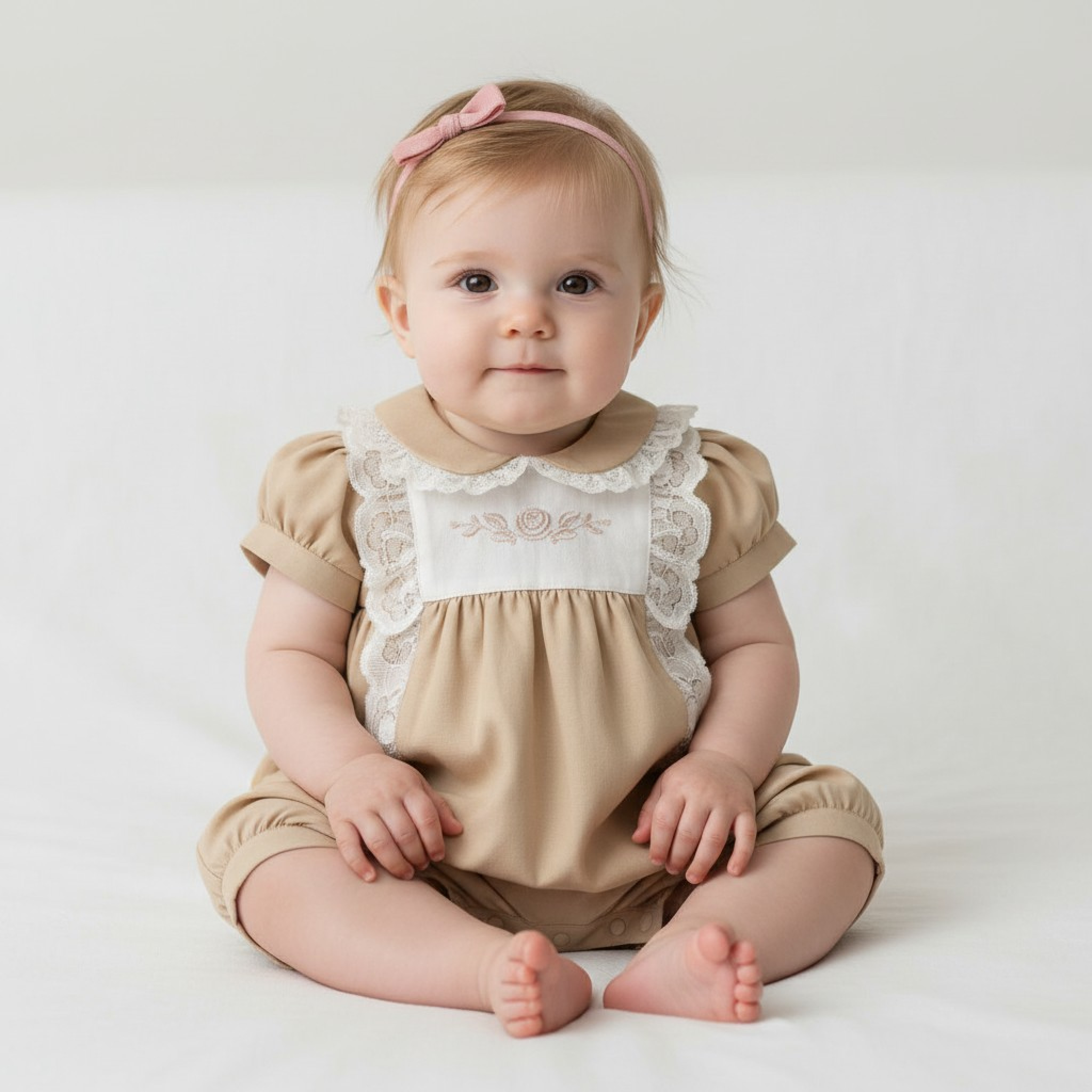 My Little Chick 2120-6252 5035320162522 ML2120-6252-T Linen  "Flower" Romper (Nb-6m)