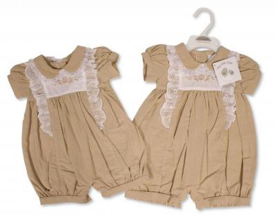 My Little Chick 2120-6252 5035320162522 ML2120-6252-T Linen  "Flower" Romper (Nb-6m)