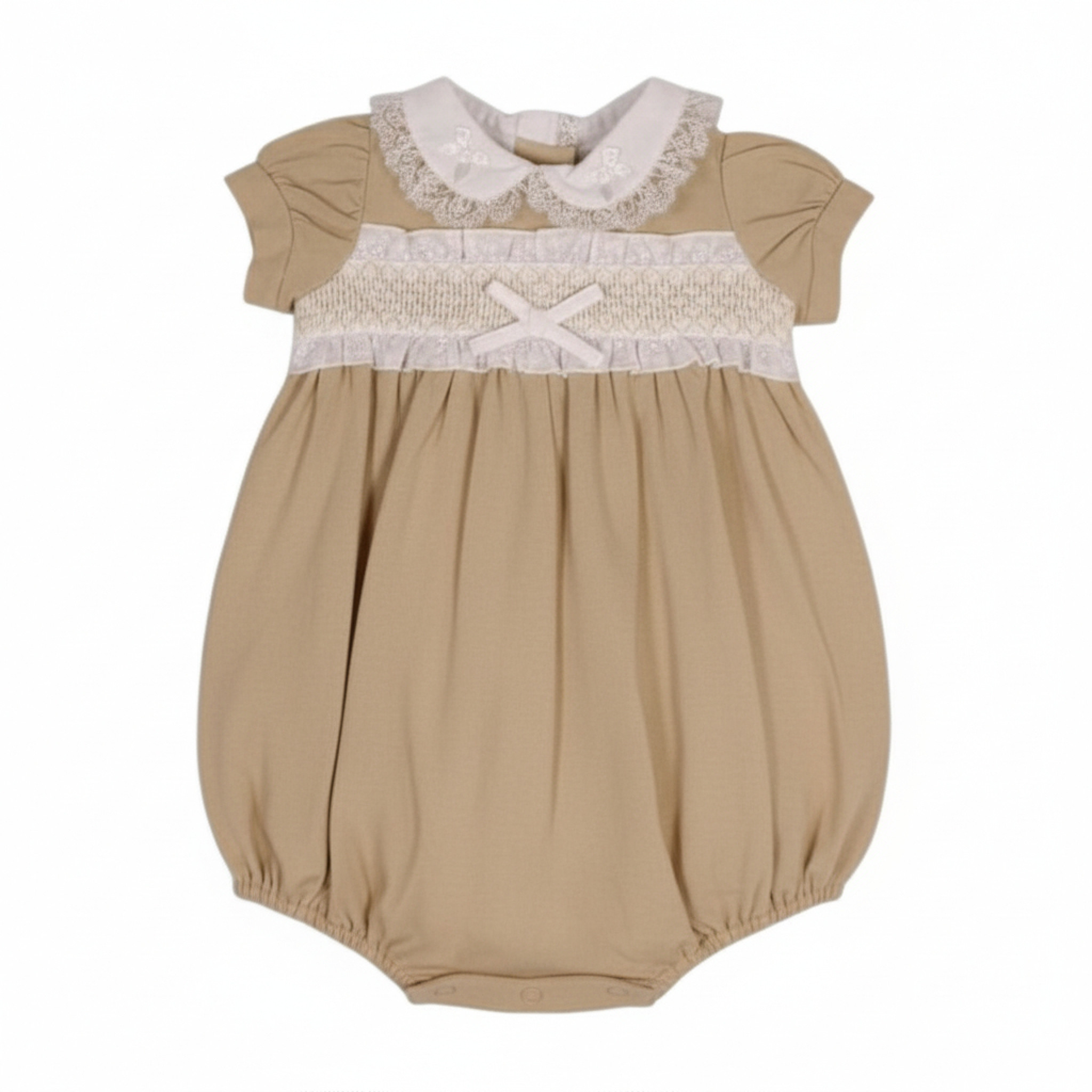 My Little Chick 2120-6253 5035320162539 ML2120-6253-T Linen  "Smocked " Romper (Nb-6m)