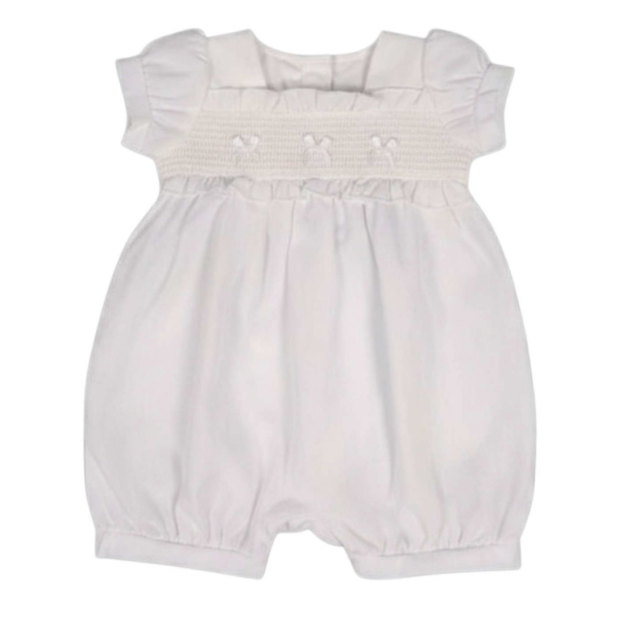 My Little Chick 2120-6259 5035320162591 ML2120-6259W Smocked Bow Romper (NB-6m)