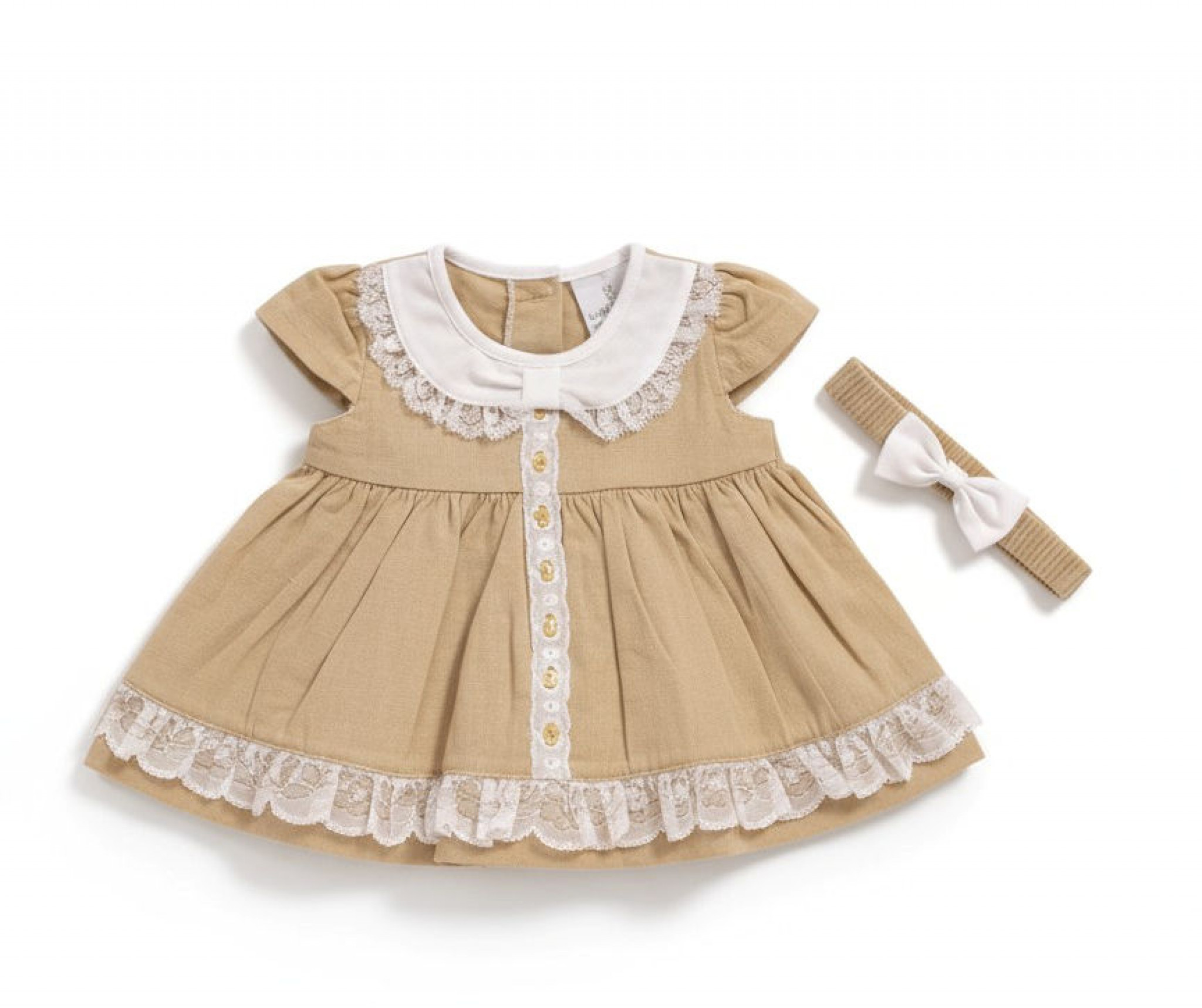 My Little Chick 2120-6262 5035320162621 ML2120-6262 Linen  "Lace" Dress Set (Nb-6m)