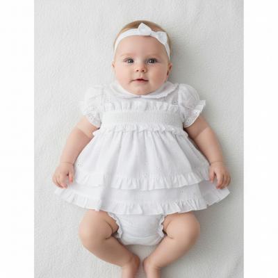 ML2120-6266-W  Broderie Anglaise "Smocked" Dress Set  (Nb - 6m)