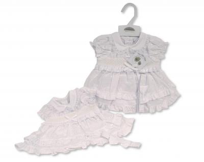 My Little Chick 2120-6266 5035320162669 ML2120-6266W Broderie Anglaise "Smocked" Dress Set (Nb - 6m)