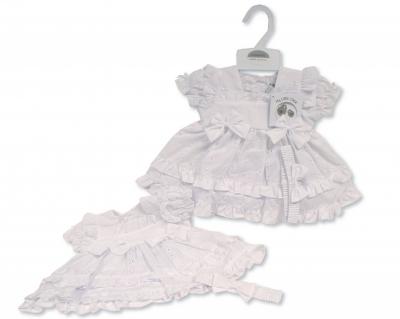 My Little Chick 2120-6268 5035320162683 ML2120-6268W Broderie Anglaise "Bows" Dress Set (NB - 6m)