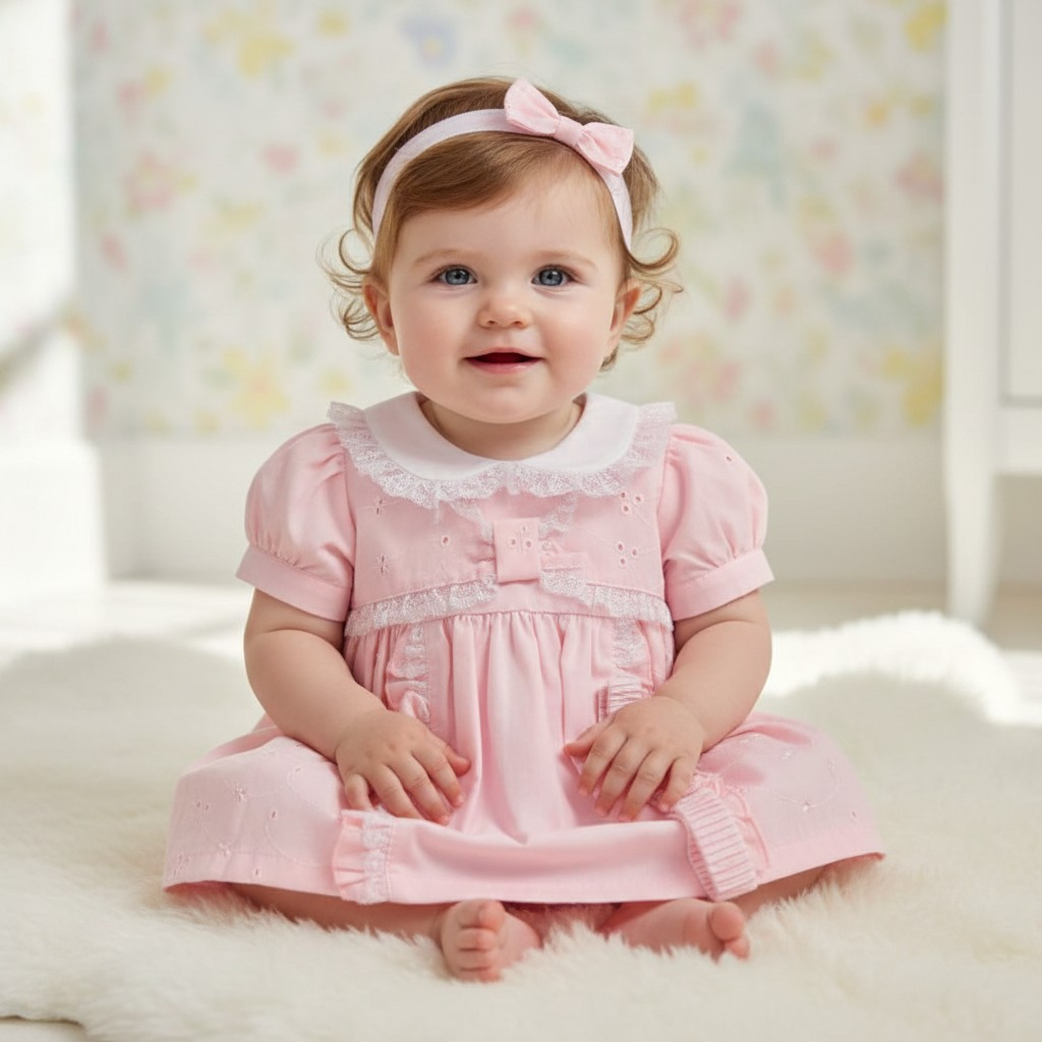My Little Chick 2120-6275 5035320162751 ML2120-6275P Broderie Anglaise Dress Set (NB-6m)