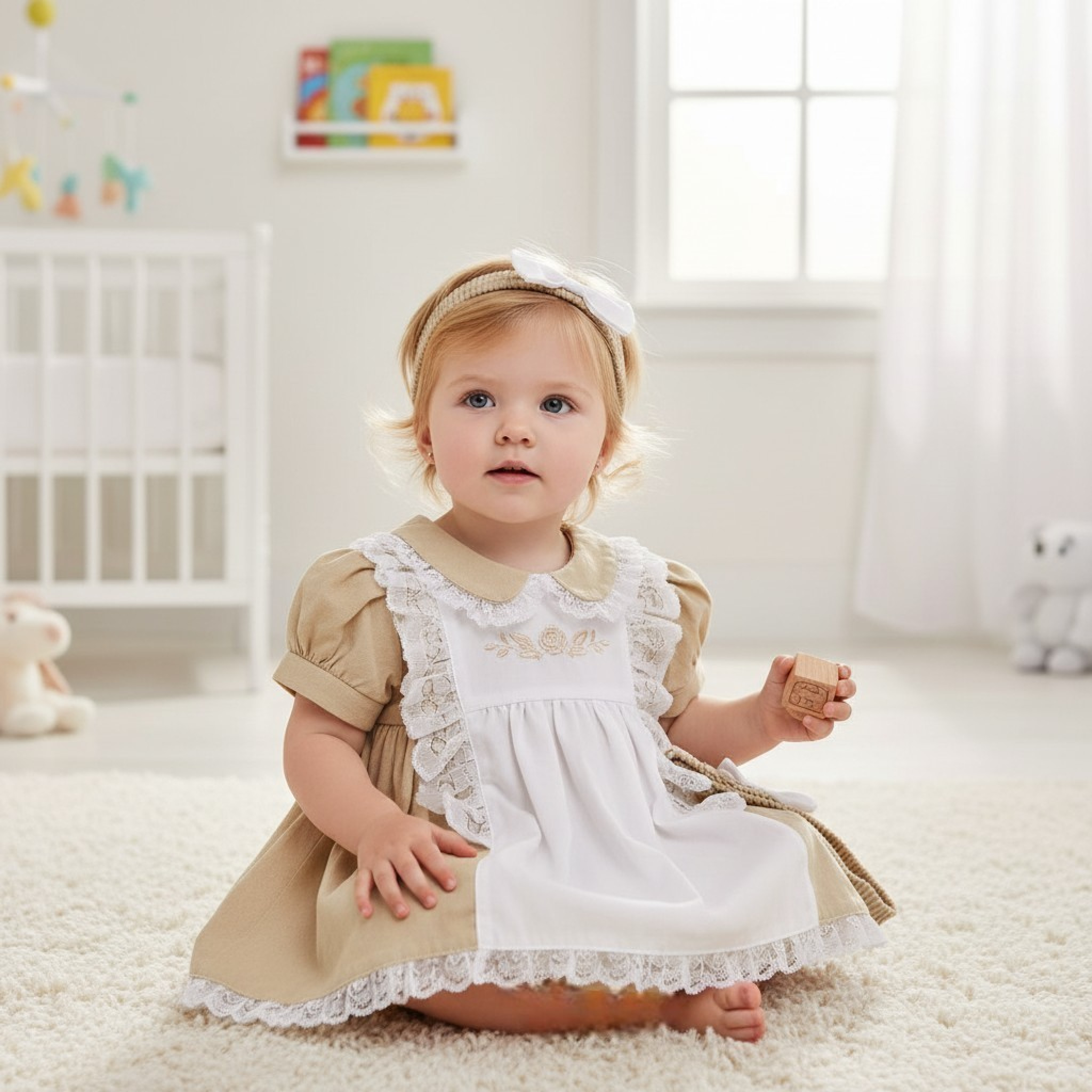 My Little Chick 2120-6277 5035320162775 ML2120-6277Tp Linen "Lace and Rose" Dress Set (6-24m)
