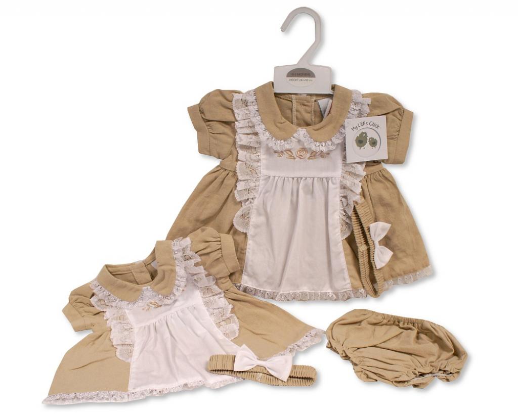 My Little Chick 2120-6277 5035320162775 ML2120-6277 Linen "Lace and Rose" Dress Set (6-24m)