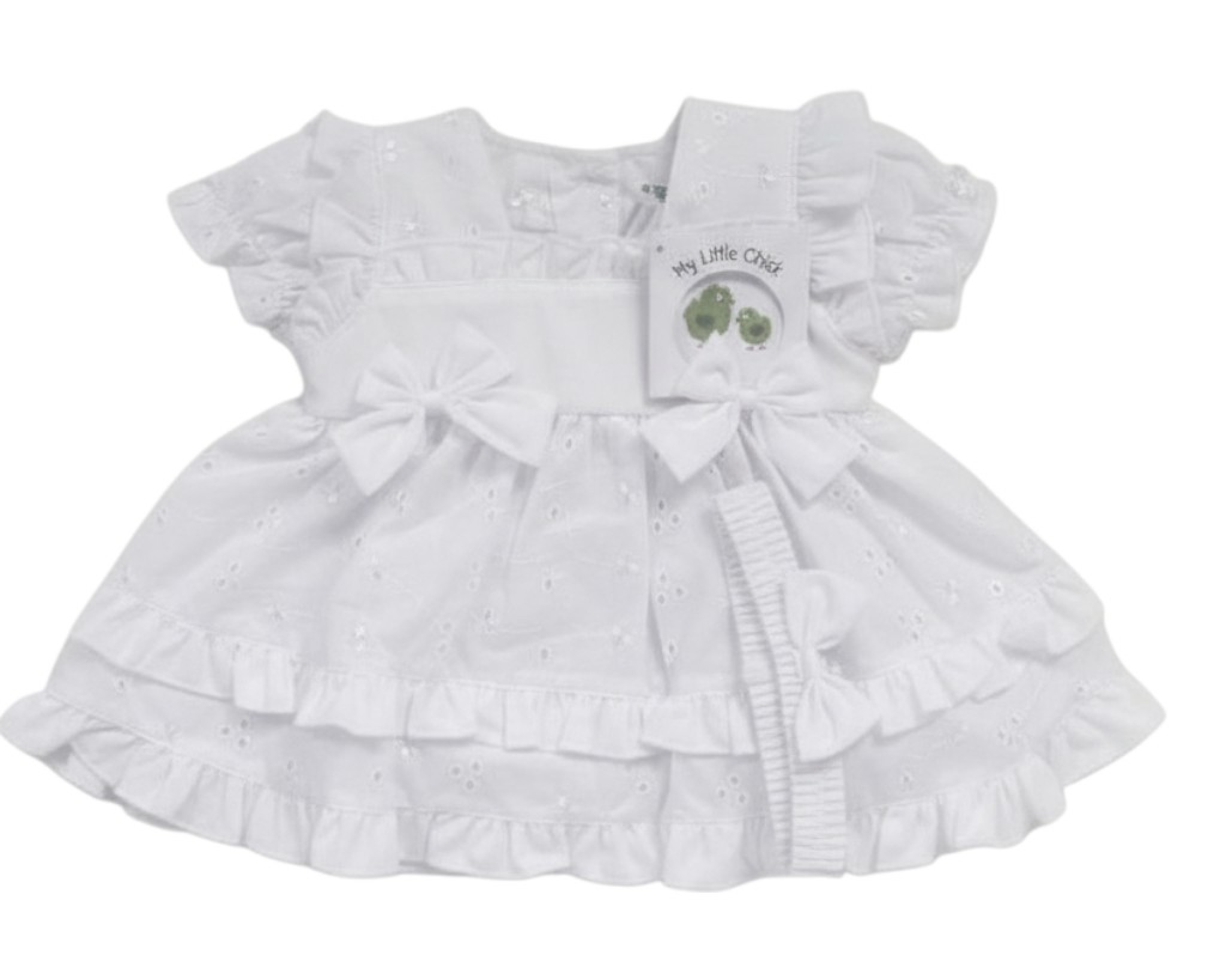 My Little Chick 2120-6279 5035320162799 ML2120-6279W Broderie Anglaise "Bows" Dress Set (6-24m)