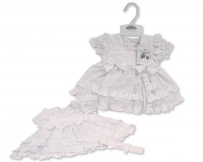 My Little Chick 2120-6279 5035320162799 ML2120-6279-W Broderie Anglaise "Bows" Dress Set (6-24m)