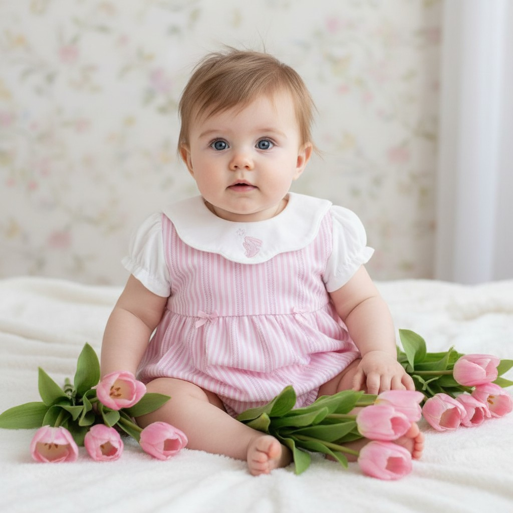 My Little Chick Bis-2120-6286 5035320162867 ML2120-6286-P Striped "Bunny" Romper (Newborn - 6 months)