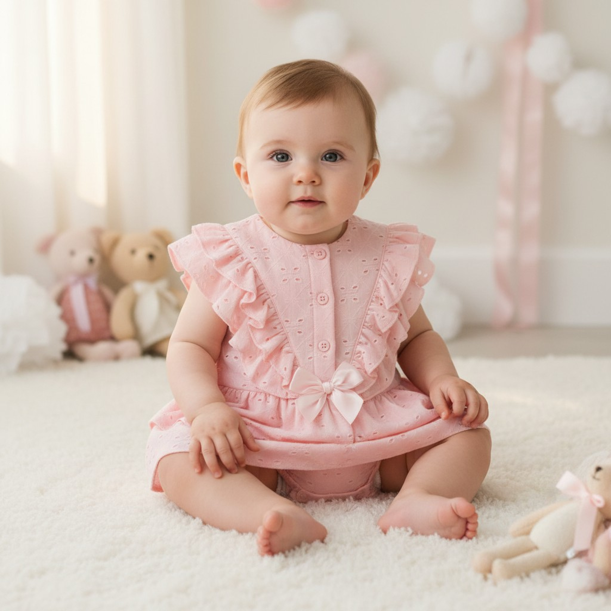 My Little Chick Bis-2120-6287 5035320162874 ML2120-6287-P Broderie Anglaise Tiered Romper Dress (NB-6m)