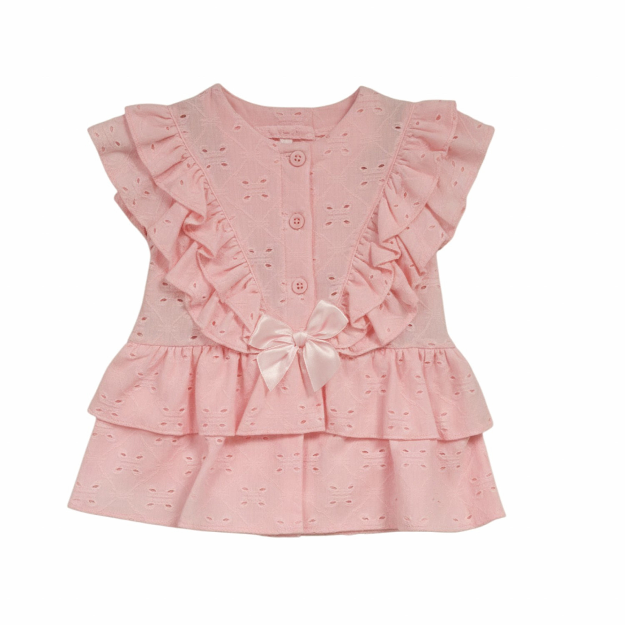 My Little Chick Bis-2120-6287 5035320162874 ML2120-6287P Broderie Anglaise Tiered Romper Dress (NB-6m)