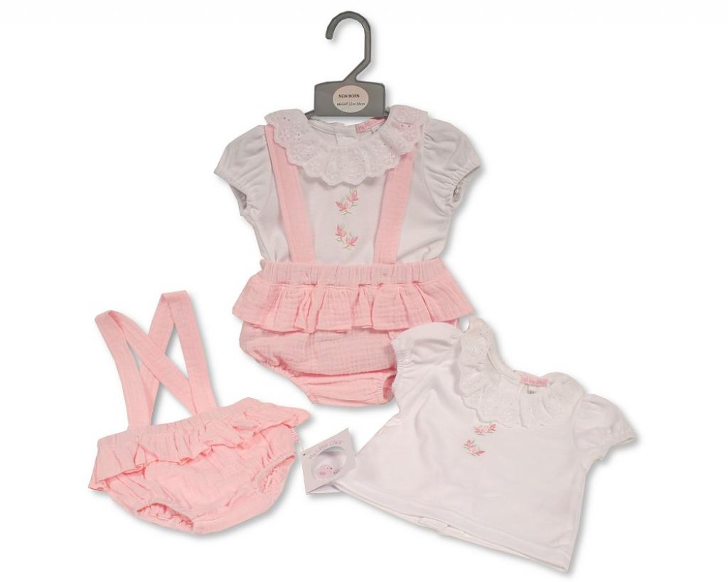 My Little Chick Bis-2120-6291 5035320162911 ML2120-6291 "Flowers" Muslin Short Dungaree Set (NB - 6 months)