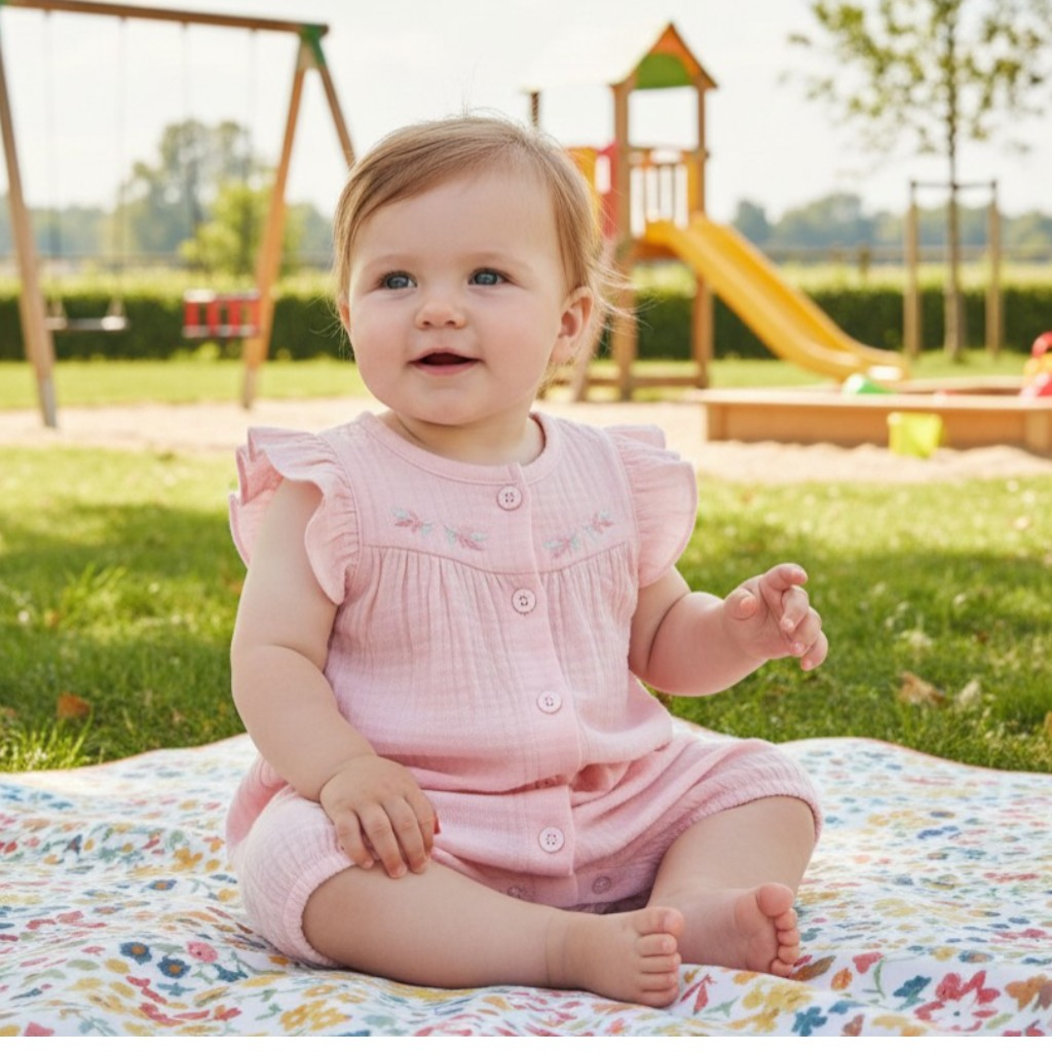 My Little Chick Bis-2120-6292 5035320162928 ML2120-6292-P "Flowers" Muslin Romper (Newborn - 6 months)