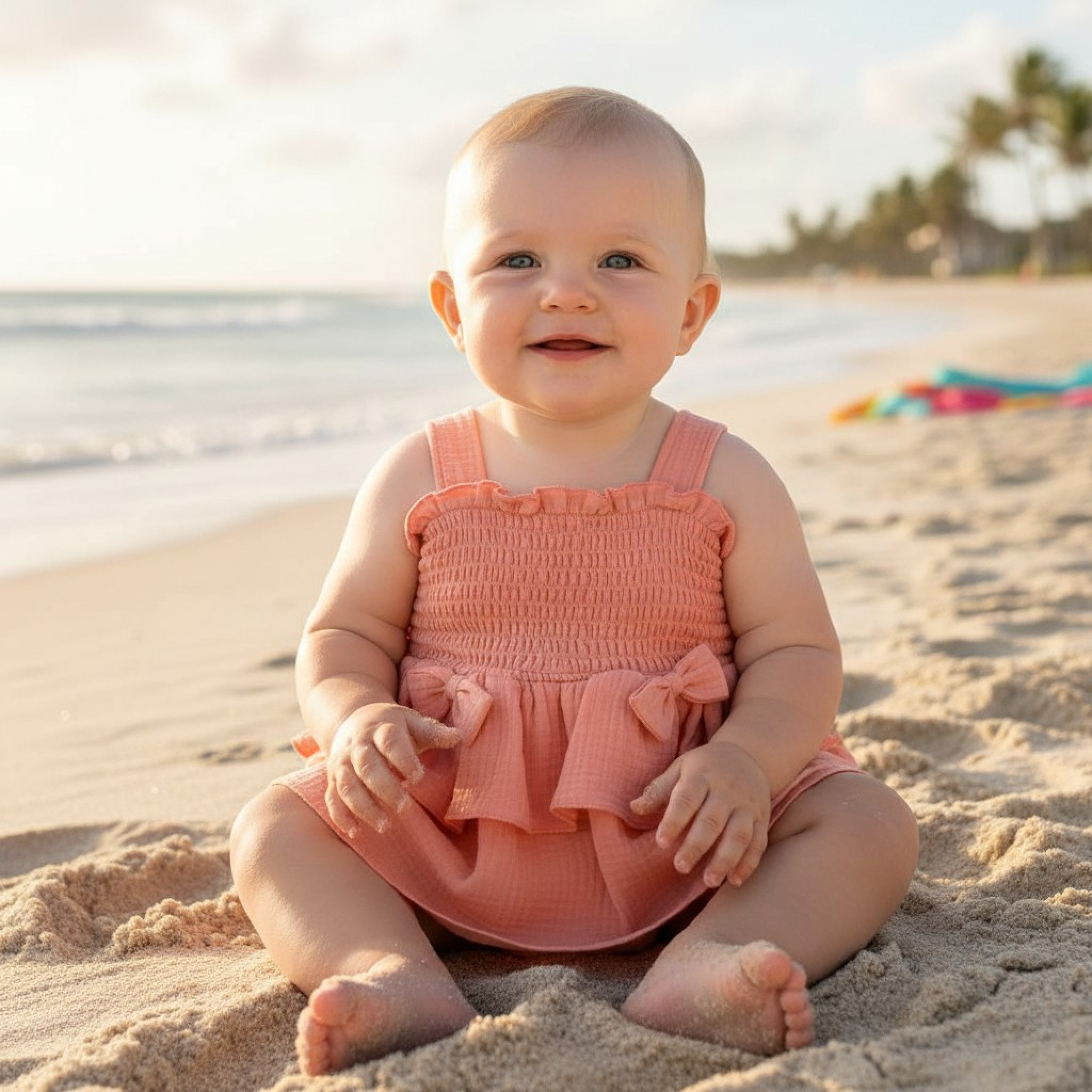 My Little Chick Bis-2120-6293 5035320162935 ML2120-6293-P Shirred "Bows"  Dress (Newborn - 6 months)