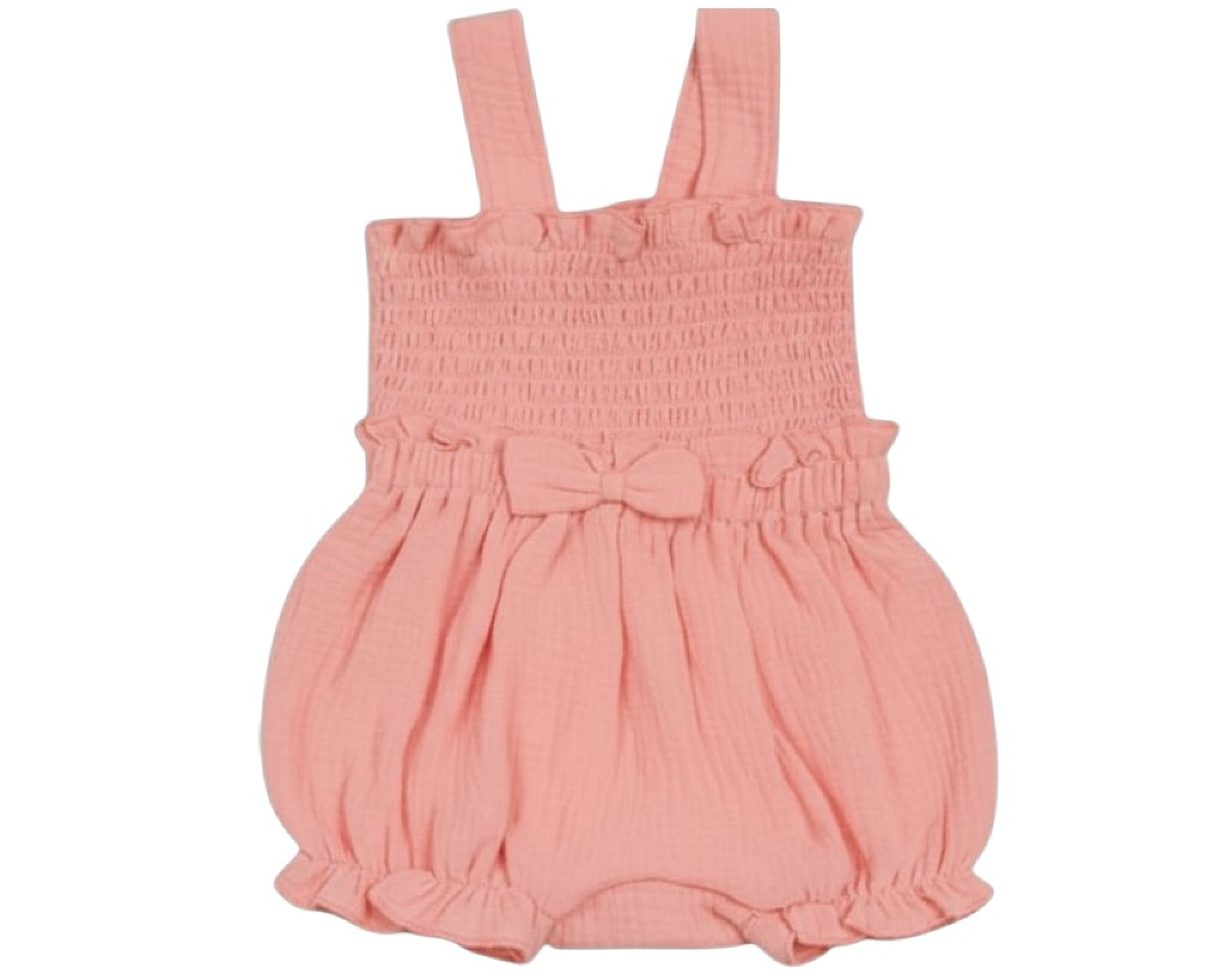 My Little Chick Bis-2120-6294 5035320162942 ML2120-6294P Smocked "Bows" Muslin Romper (Newborn - 6 months)