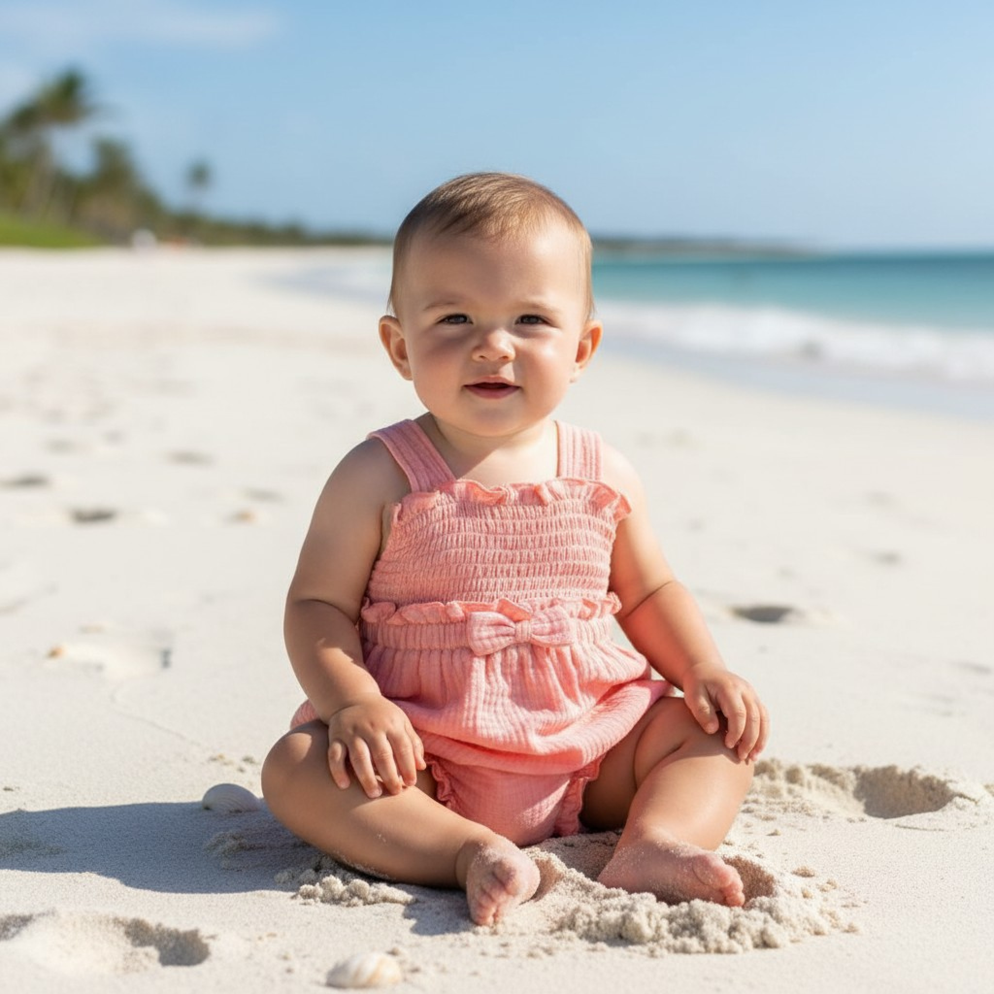 My Little Chick Bis-2120-6295 5035320162959 ML2120-6295-P Shirred "Bows" Muslin Romper (Newborn - 6 months)