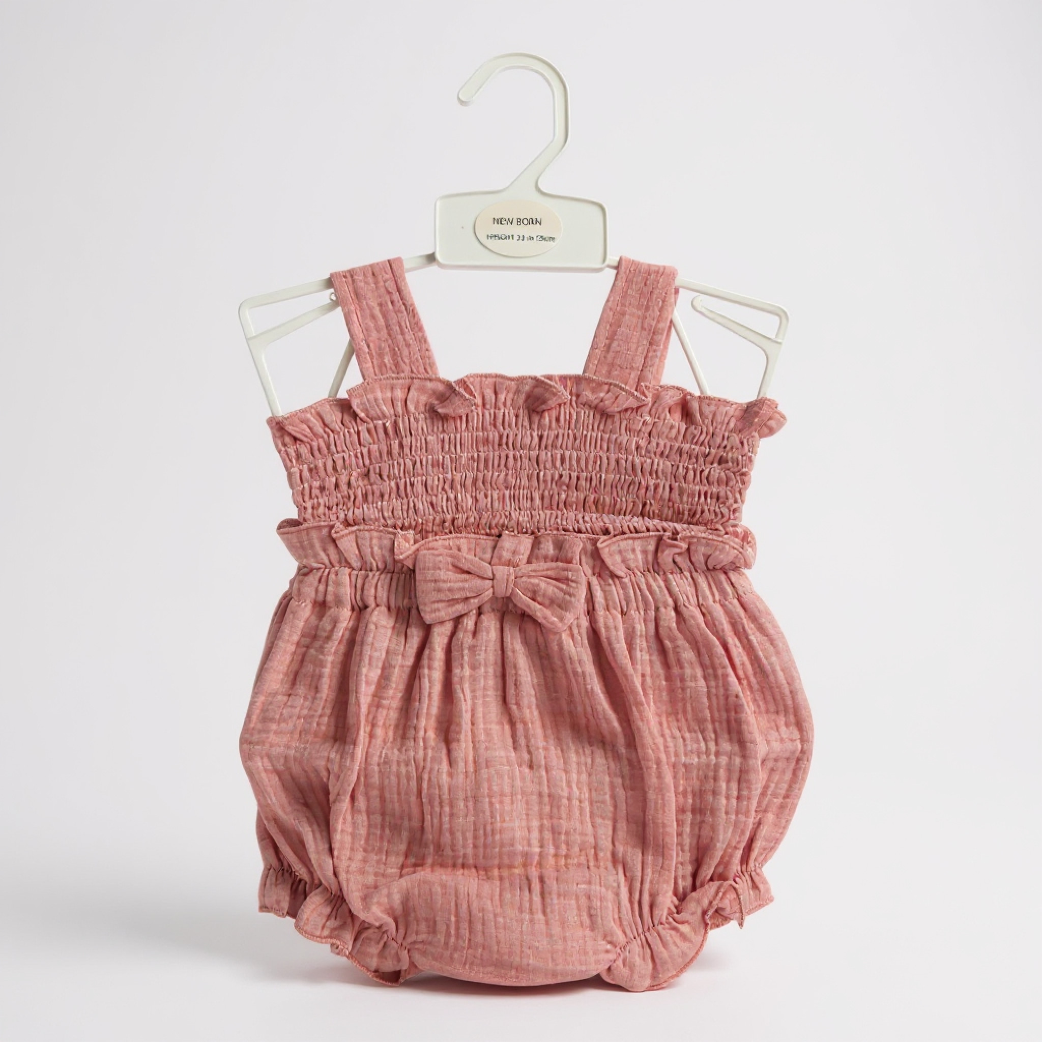 My Little Chick Bis-2120-6295 5035320162959 ML2120-6295P Smocked "Bows" Muslin Romper (Newborn - 6 months)