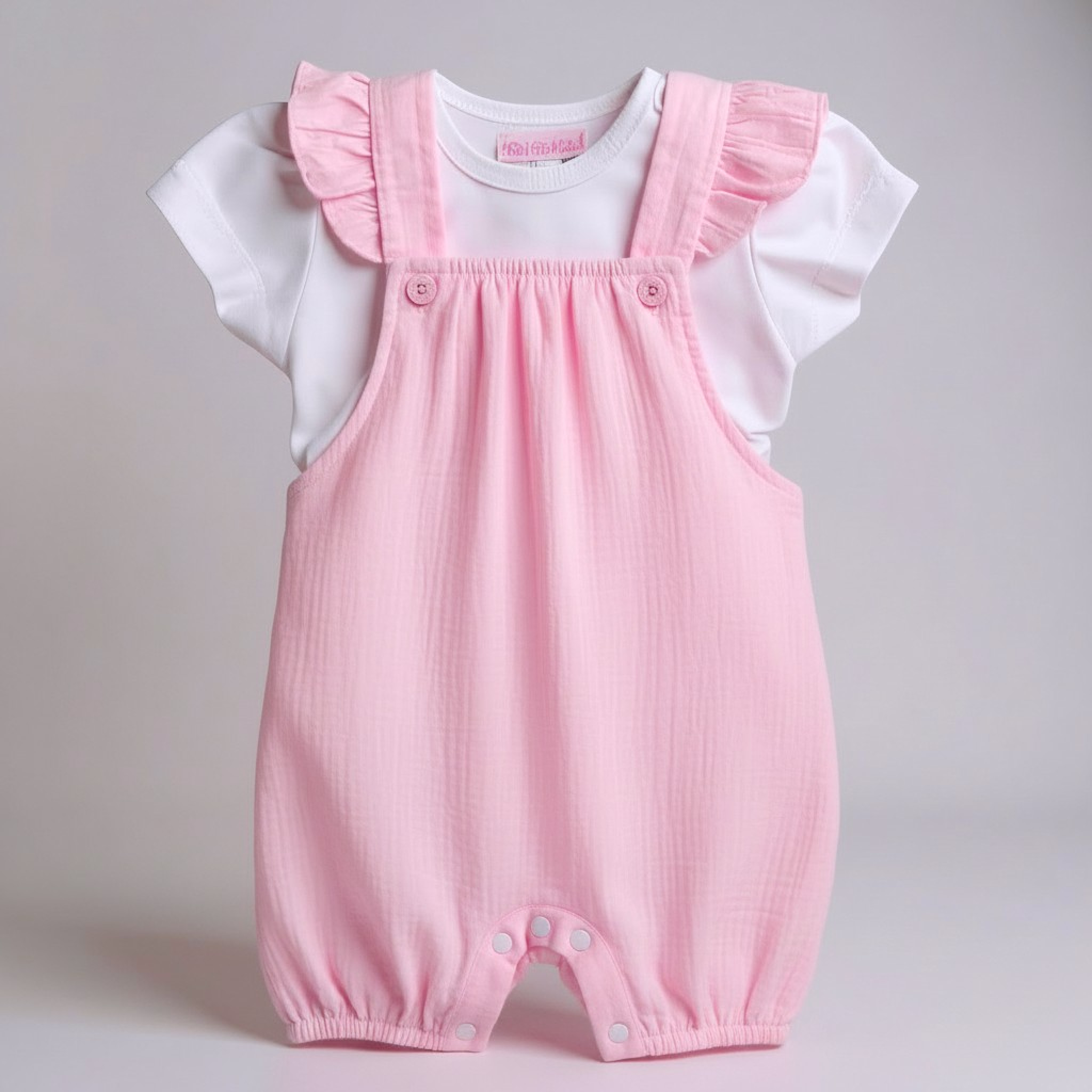 My Little Chick Bis-2120-6302 5035320163024 ML2120-6302P "Frills" Dungaree Set (Newborn - 6 months)