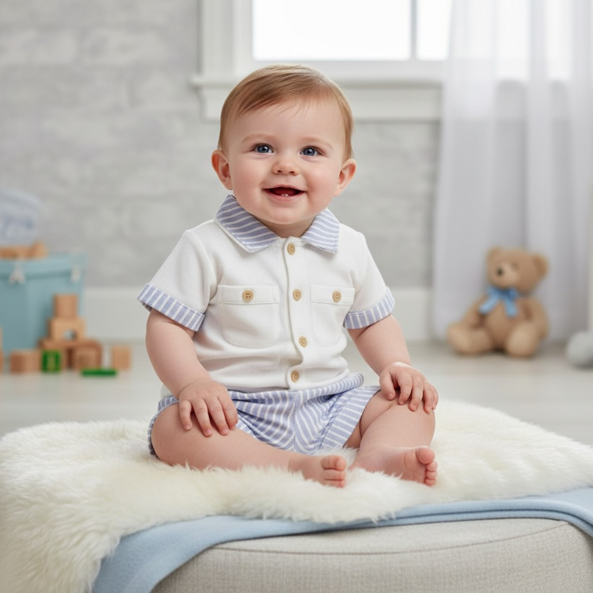 My Little Chick Bis-2120-6305 5035320163055 ML2120-6305-B Oxford Stripe Shorts Set (NB-6 months)