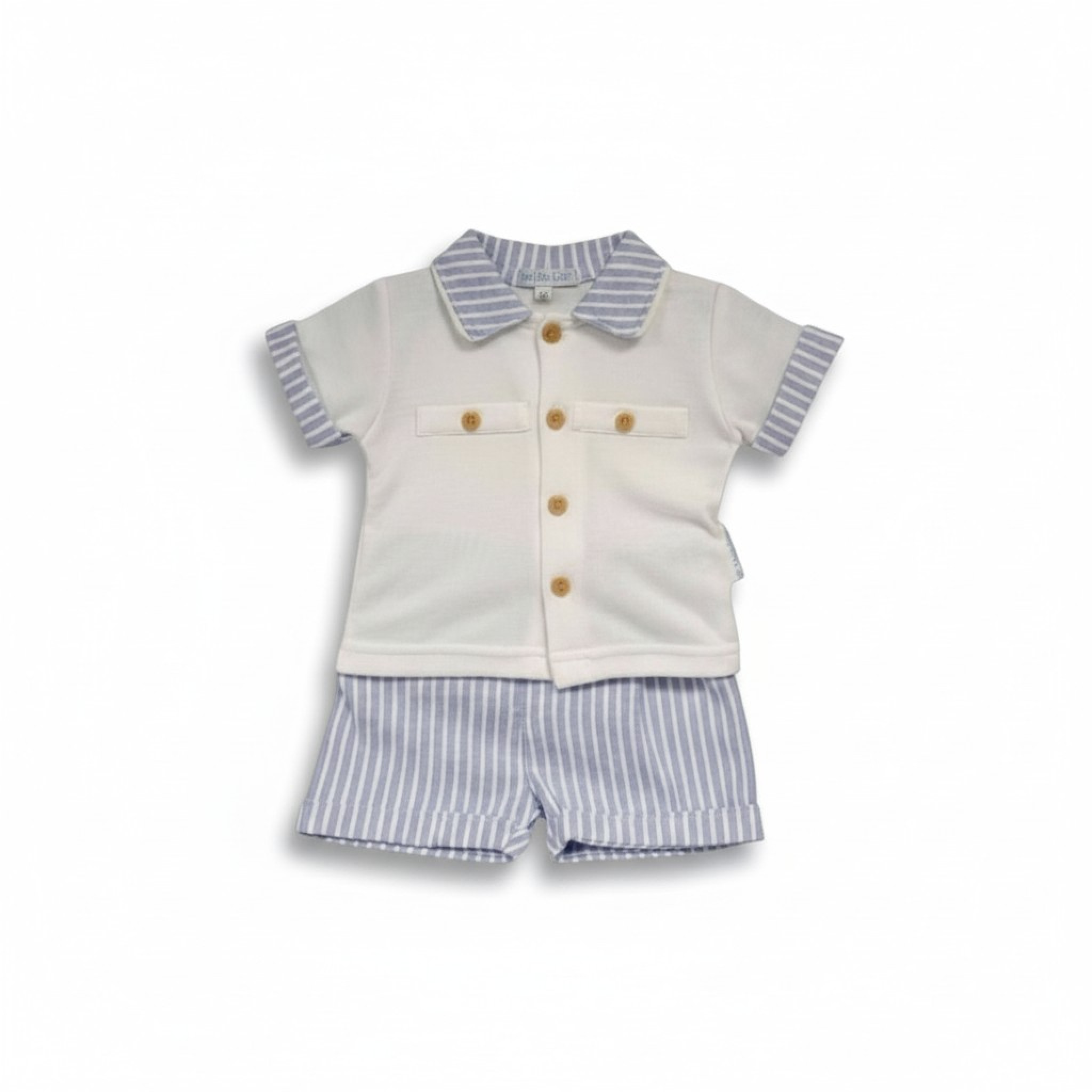 My Little Chick Bis-2120-6305 5035320163055 ML2120-6305B Oxford Stripe Shorts Set (NB-6 months)