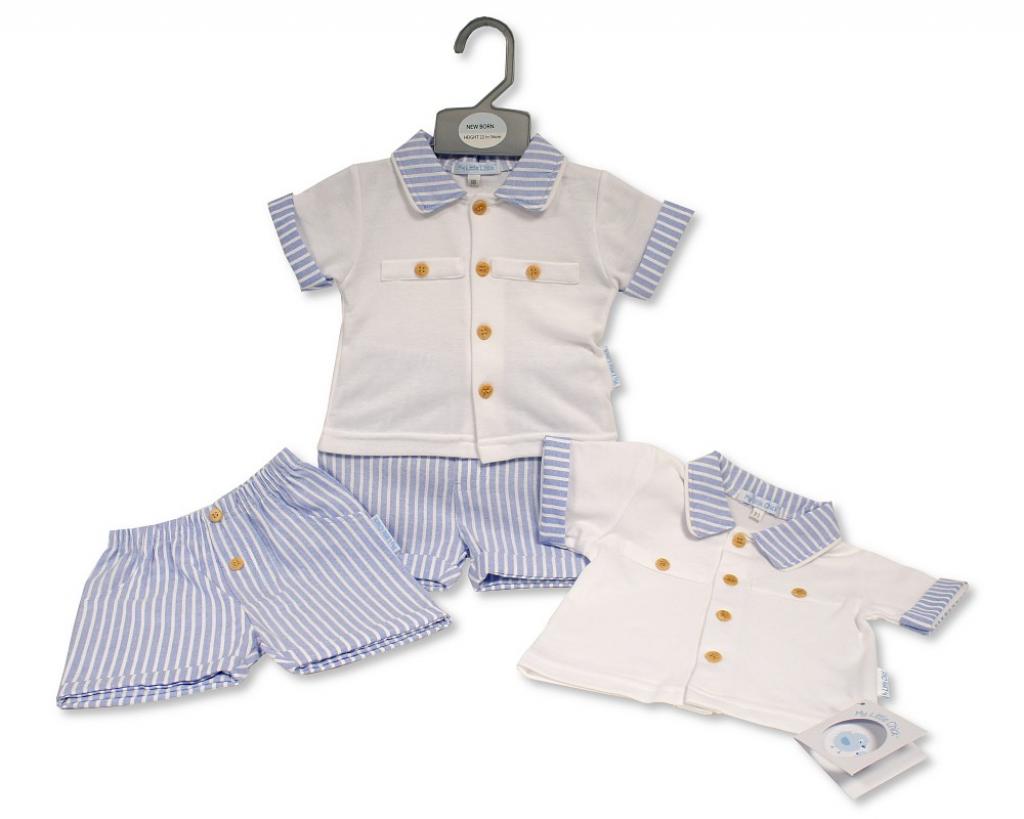 My Little Chick Bis-2120-6305 5035320163055 ML2120-6305 Oxford Stripe Shorts Set (NB-6 months)