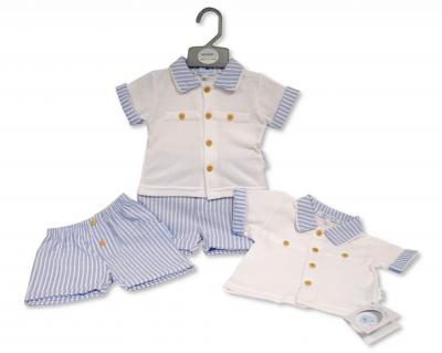 My Little Chick Bis-2120-6305 5035320163055 ML2120-6305B Oxford Stripe Shorts Set (NB-6 months)