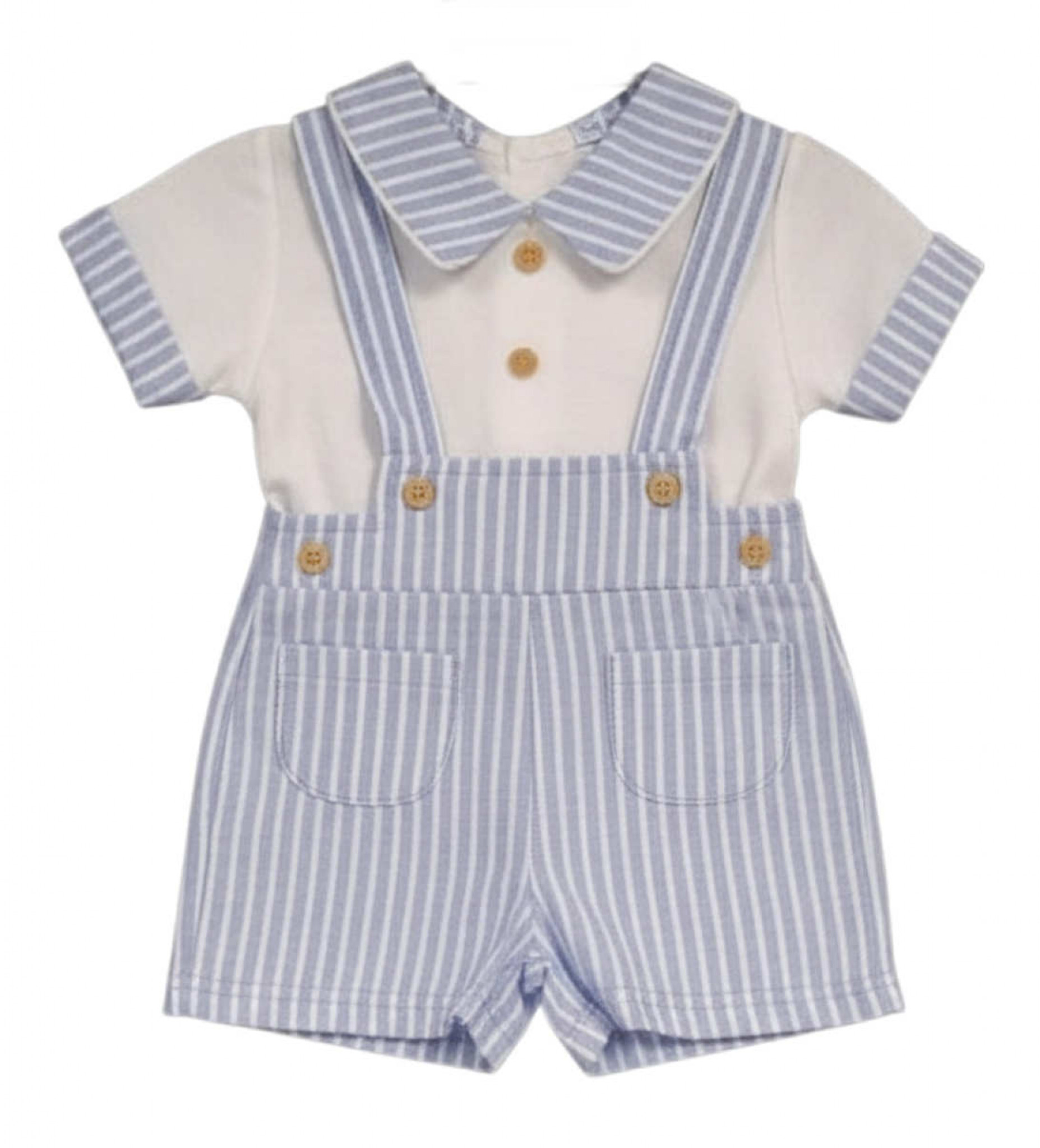My Little Chick Bis-2120-6306 5035320163062 ML2120-6306S Oxford Stripe Short Dungaree Set (NB-6 months)