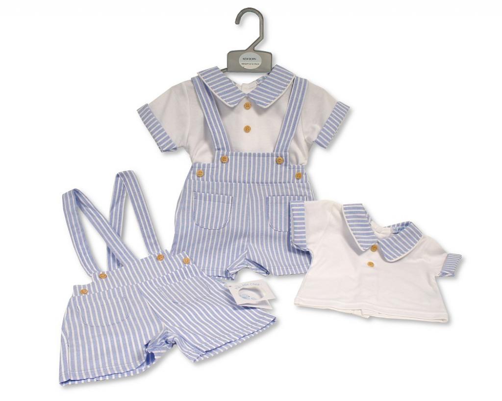 My Little Chick Bis-2120-6306 5035320163062 ML2120-6306 Oxford Stripe Short Dungaree Set (NB-6 months)