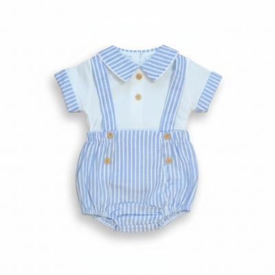 ML2120-6307-S  Oxford Stripe Short Dungaree Set  (NB-6 months)
