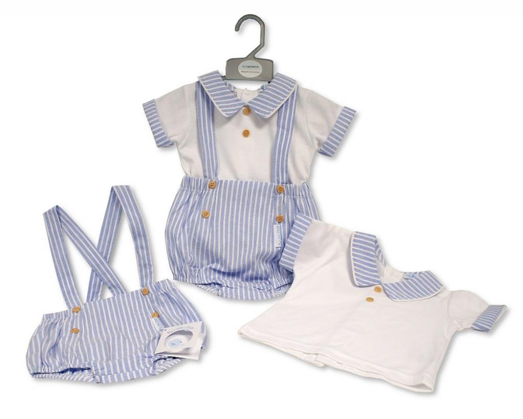 My Little Chick Bis-2120-6307 5035320163079 ML2120-6307 Oxford Stripe Short Dungaree Set (NB-6 months)