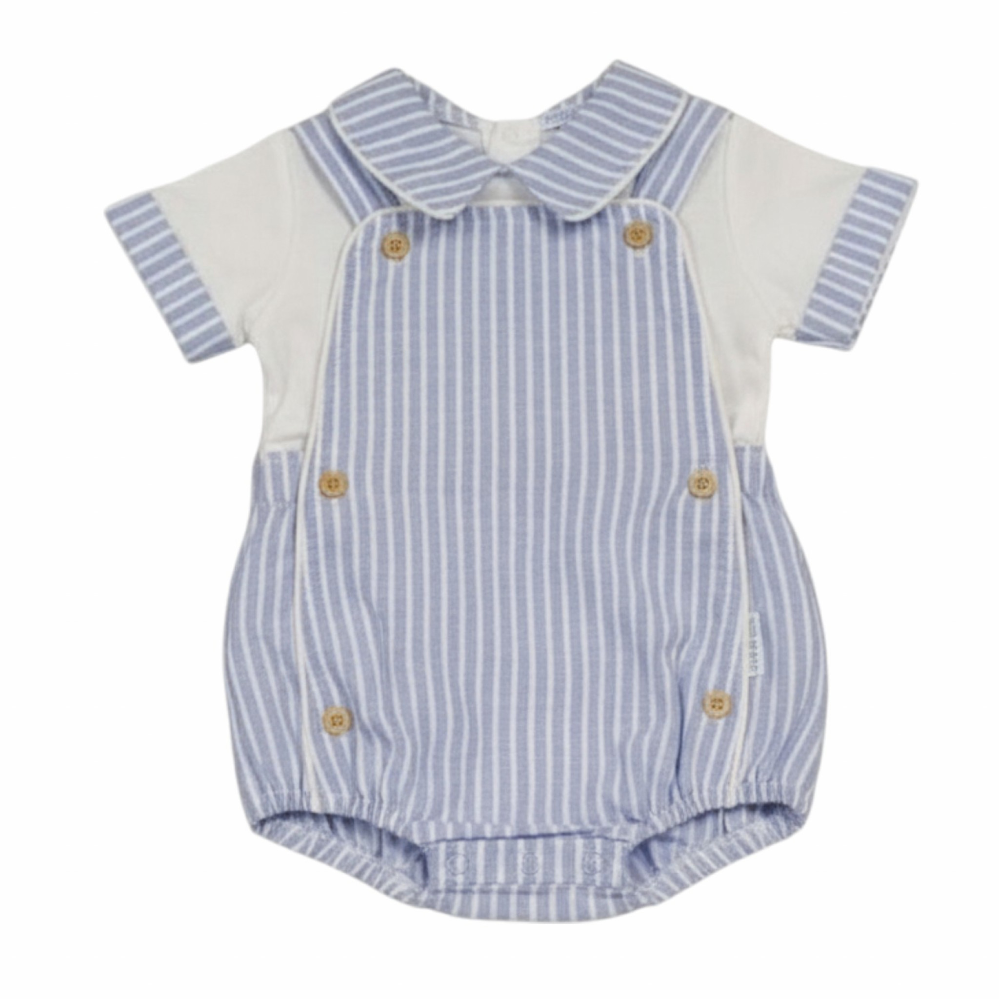 My Little Chick Bis-2120-6308 5035320163086 ML2120-6308S Oxford Stripe Short Dungaree Set (NB-6 months)