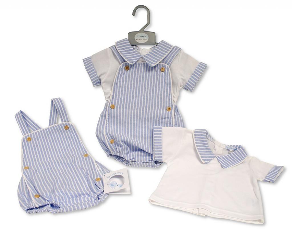My Little Chick Bis-2120-6308 5035320163086 ML2120-6308 Oxford Stripe Short Dungaree Set (NB-6 months)