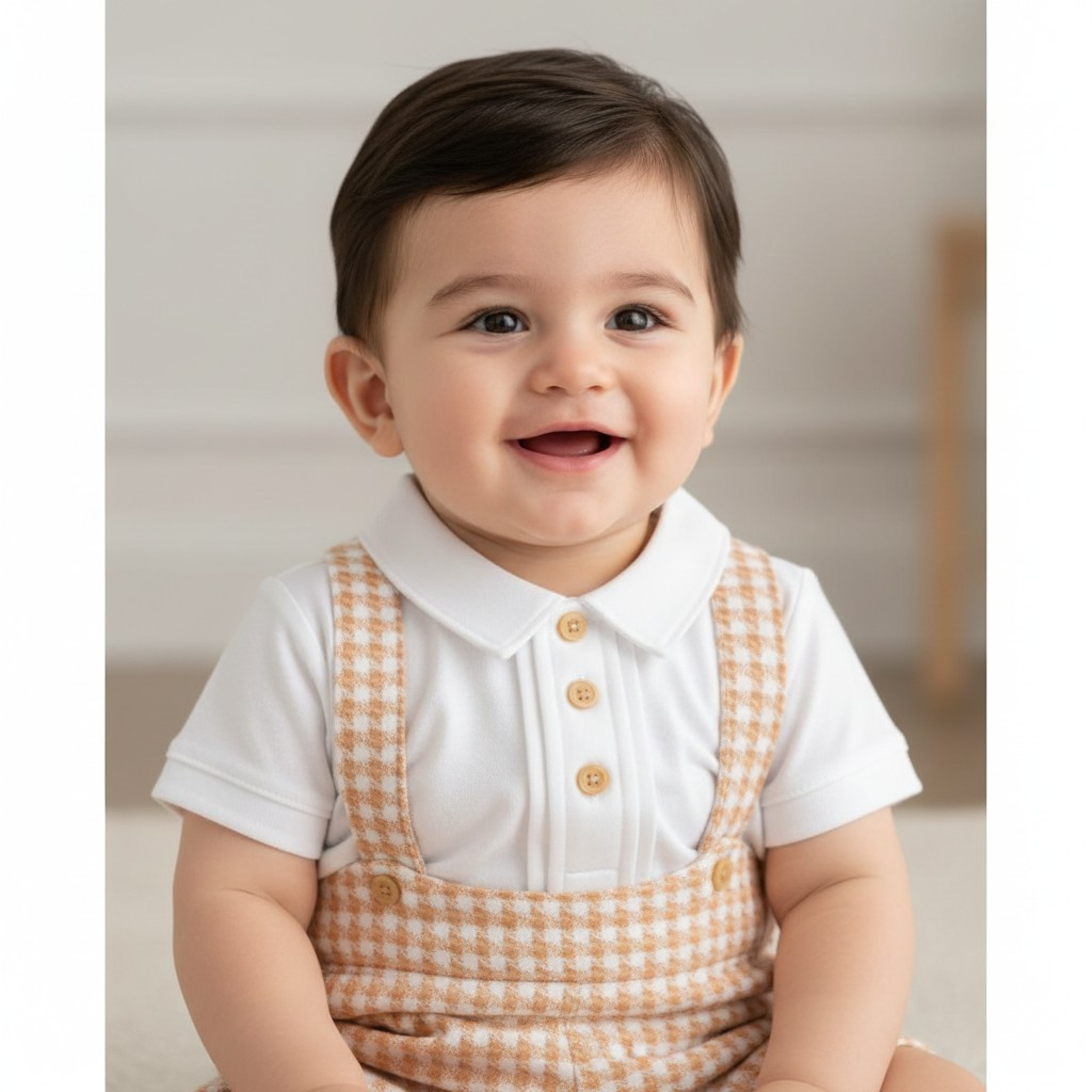 My Little Chick Bis-2120-6319 5035320163192 ML2120-6319-T "Welcome" Dogtooth Dungaree Set (NB-6 months)