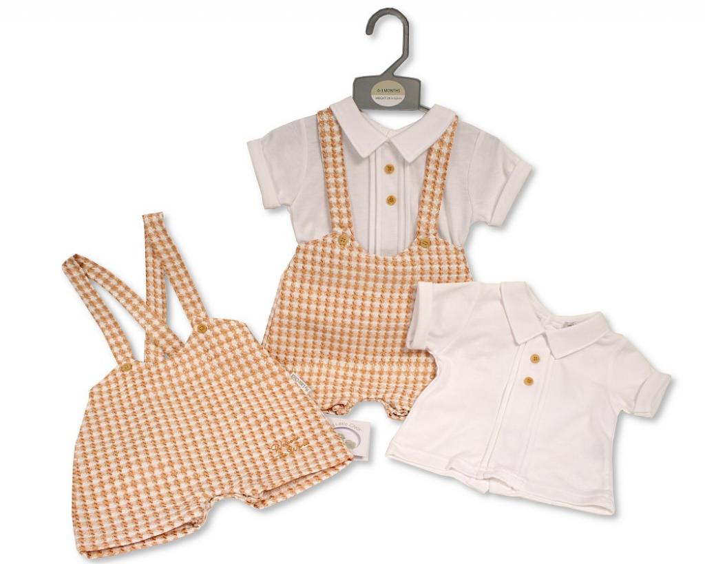 My Little Chick Bis-2120-6319 5035320163192 ML2120-6319 "Welcome" Dogtooth Dungaree Set (NB-6 months)