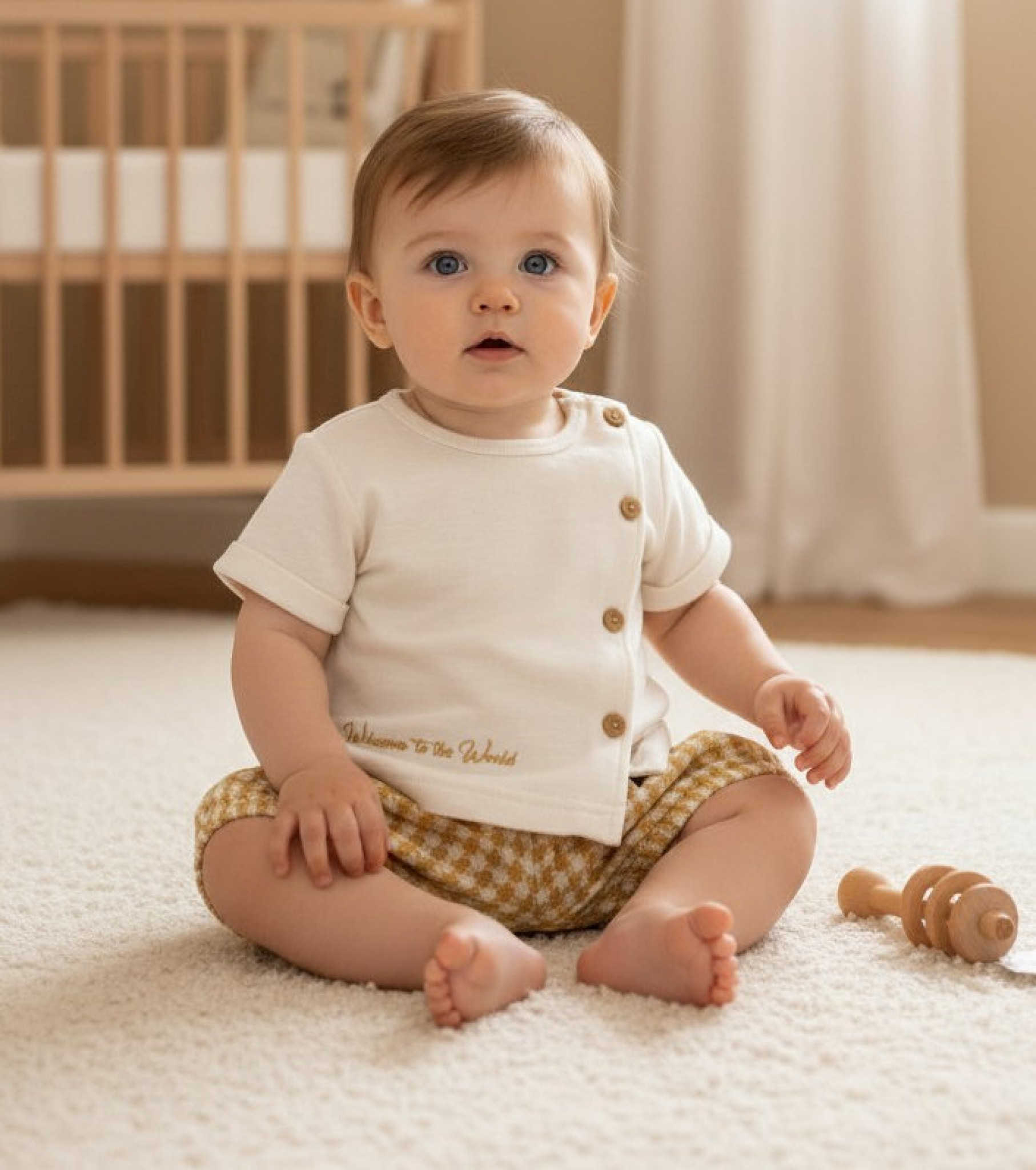 My Little Chick Bis-2120-6320 50353201636208 ML2120-6320-T "Welcome" Dogtooth Shorts Set (NB-6 months)