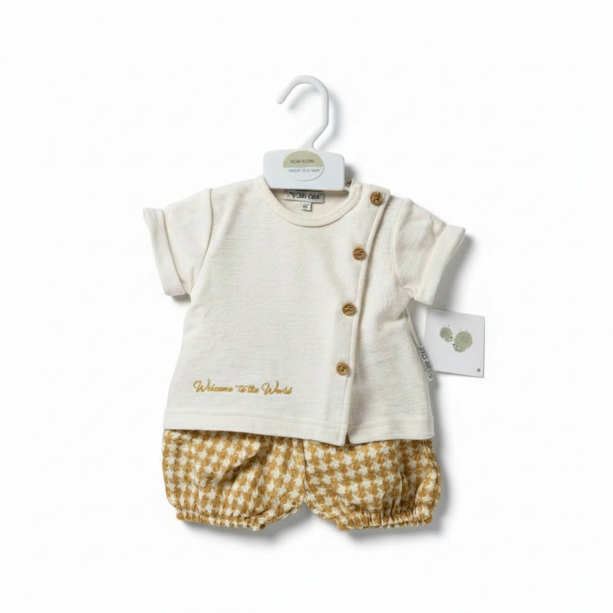 My Little Chick Bis-2120-6320 50353201636208 ML2120-6320T "Welcome" Dogtooth Shorts Set (NB-6 months)