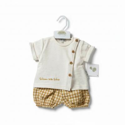 My Little Chick Bis-2120-6320 50353201636208 ML2120-6320-T "Welcome" Dogtooth Shorts Set (NB-6 months)
