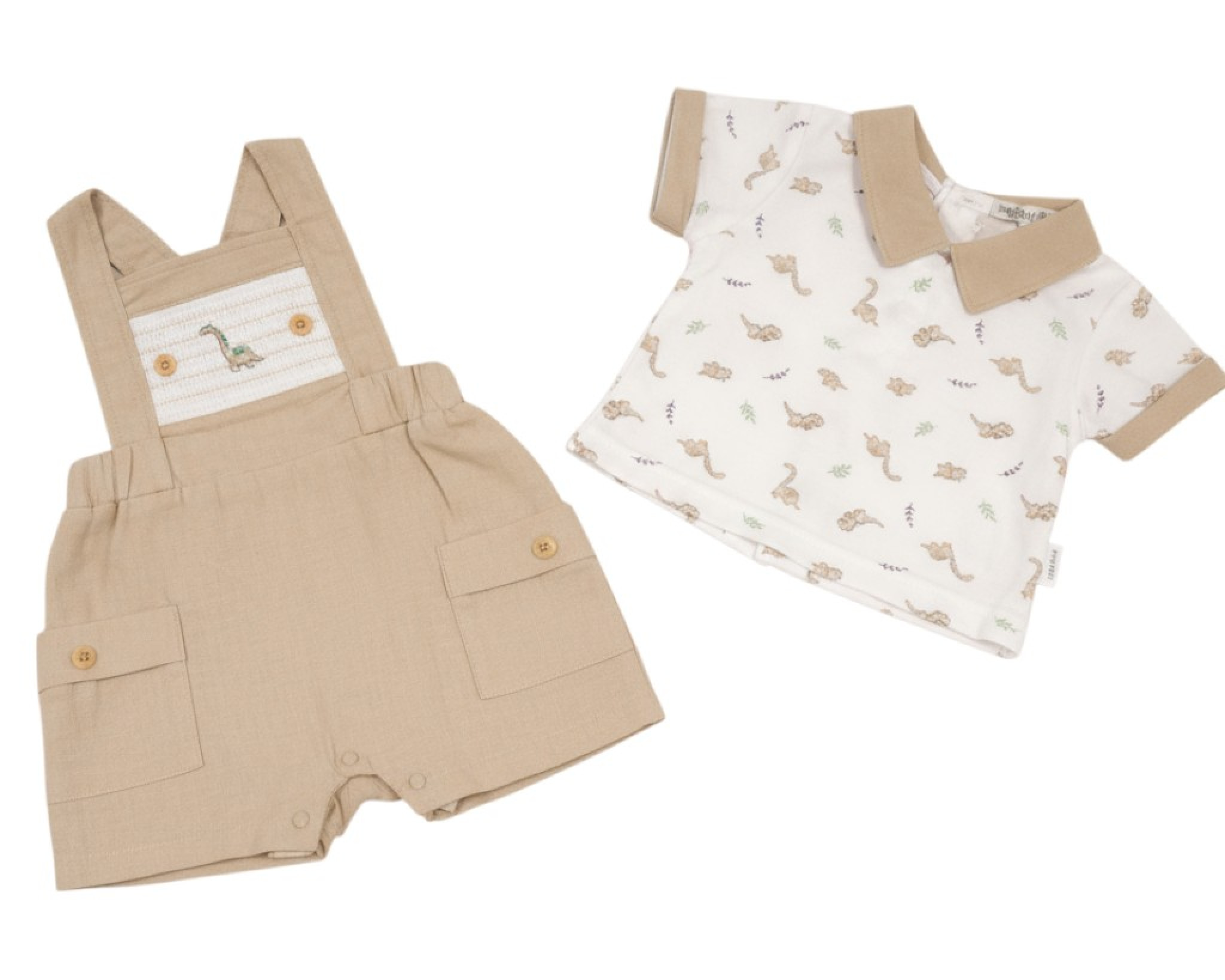 My Little Chick Bis-2120-6324 5035320163246 ML2120-6324T Smocked "Dinosaur" Linen Dungaree Set (NB-6m)