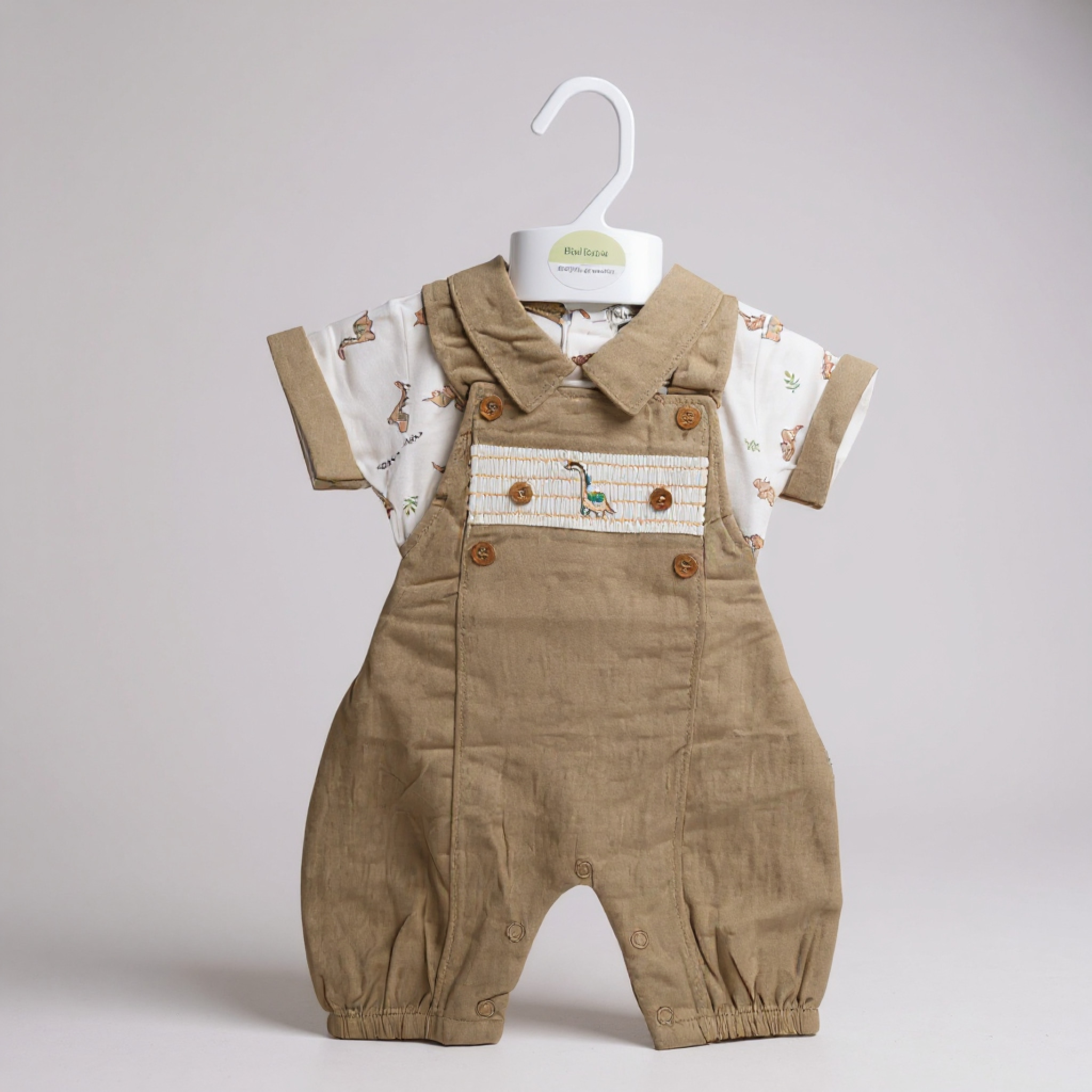 My Little Chick Bis-2120-6325 5035320163253 ML2120-6325T Smocked "Dinosaur" Linen Dungaree Set (NB-6m)