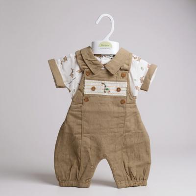 My Little Chick Bis-2120-6325 5035320163253 ML2120-6325-T Smocked "Dinosaur" Linen Dungaree Set (NB-6m)