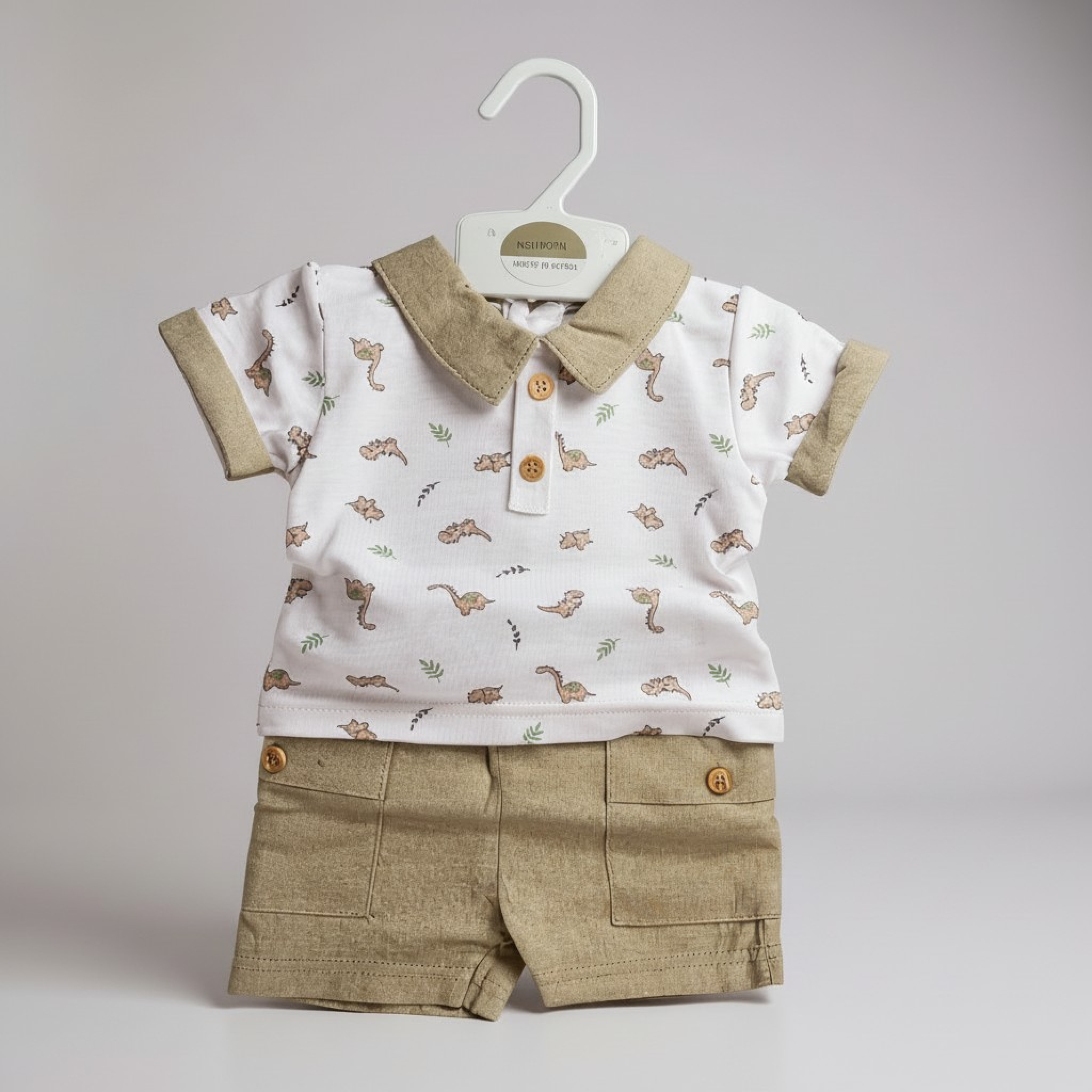 My Little Chick Bis-2120-6327 503532063277 ML2120-6327-T "Dinosaur" Linen Shorts Set (NB-6m)