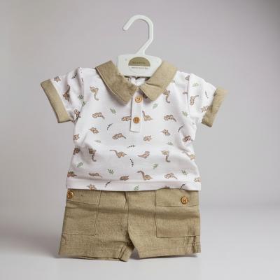 My Little Chick Bis-2120-6327 503532063277 ML2120-6327-T "Dinosaur" Linen Shorts Set (NB-6m)