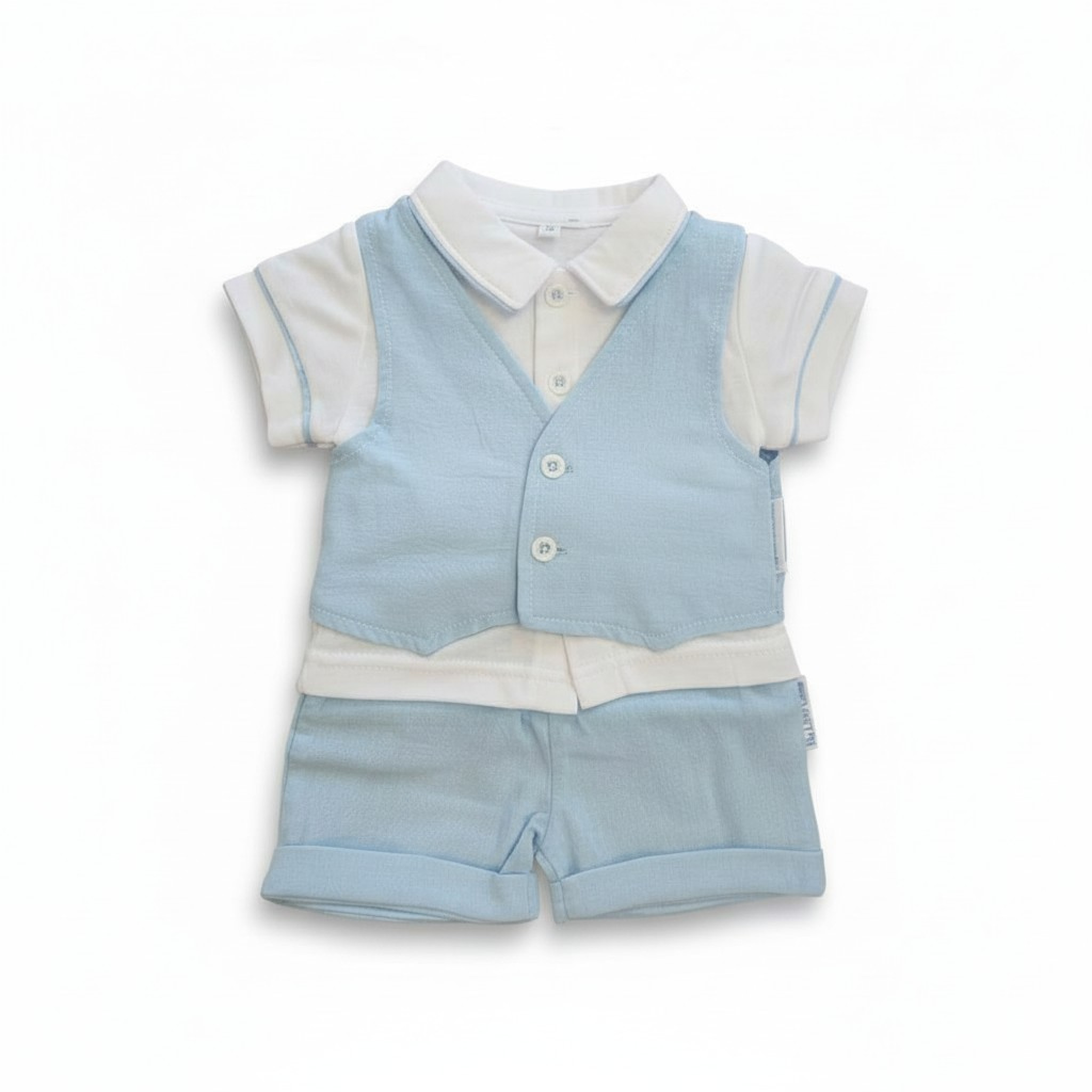 My Little Chick Bis-2120-6330 5035320163307 ML2120-6330 Linen Waistcoat 3 Piece Shorts Set (NB-6 months)