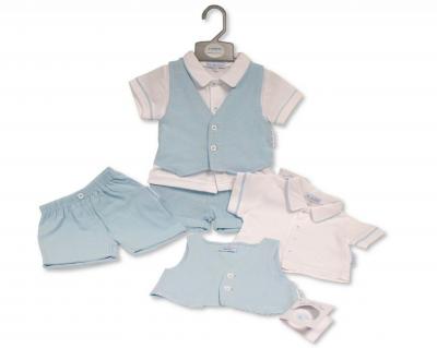My Little Chick Bis-2120-6330 5035320163307 ML2120-6330 Linen Waistcoat 3 Piece Shorts Set (NB-6 months)