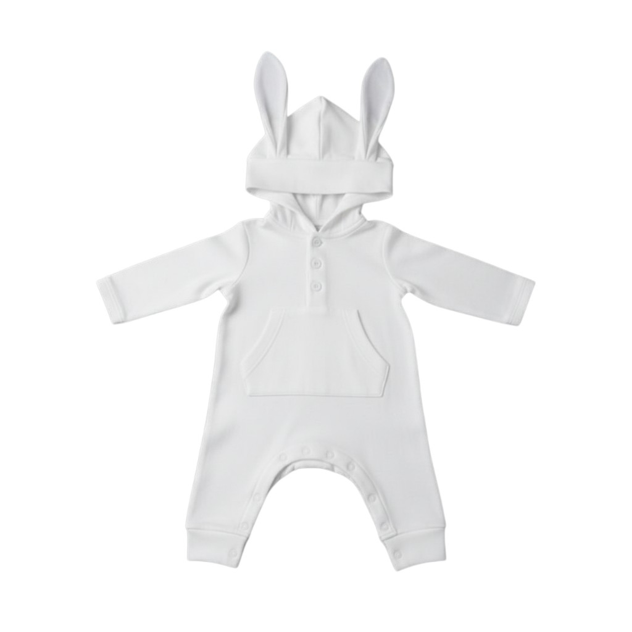 My Little Chick 2120-6335W NB = 5035320013350, 0-3 = 5035320313351, 3-6m = 5035320613352, 6-9m = 5035320913353 ML2120-6335-W White Hooded Romper with Ears  (NB-9m Choose)