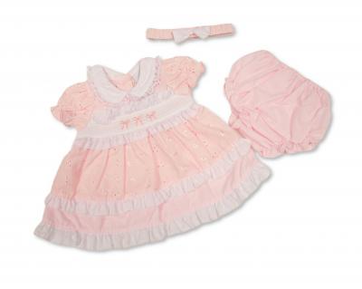 ML2120-6371  Smocked Broderie Anglaise Dress Set  (6-24m)