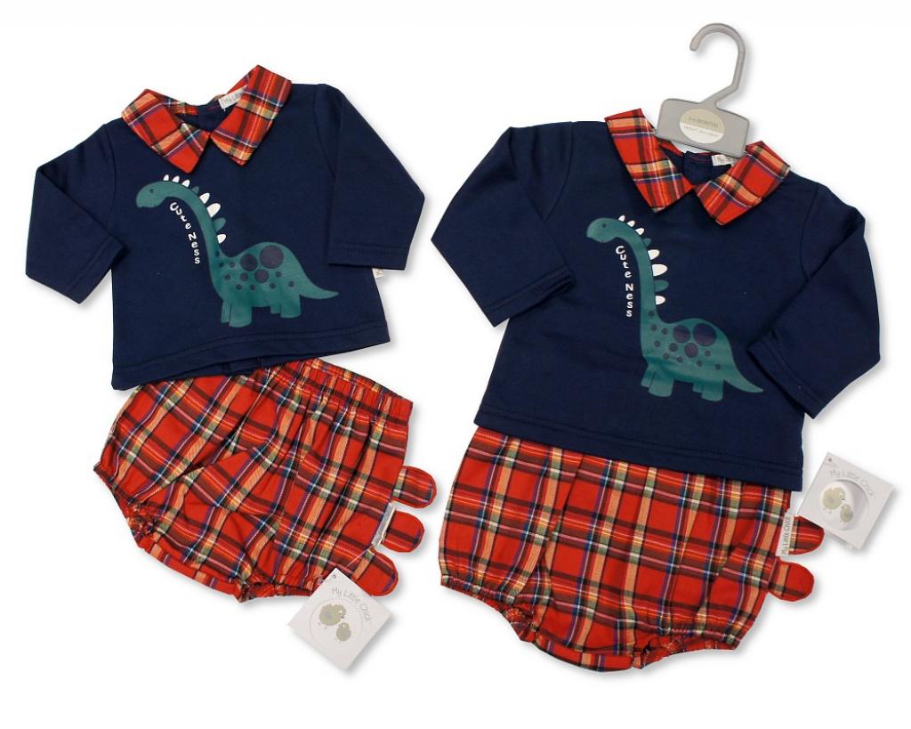 My Little Chick BIS-2020-2403 5035320424033/0/7 ML2020-2403 Tartan "Dinosaur" Two Piece Set (NB - 6 months)