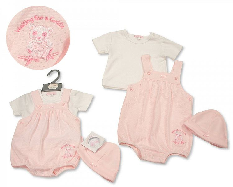 My Little Chick BIS-2100-2250 5035320422503 ML2100-2250 Pointelle "Panda" Dungaree Set (NB - 6m)