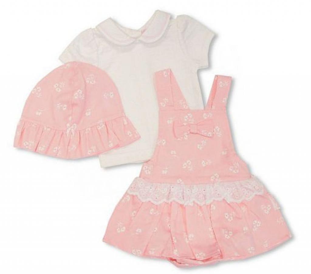 My Little Chick BIS-2100-2371 5035320423647 ML2100-2375 Floral Pinafore set with hat (NB-6m)